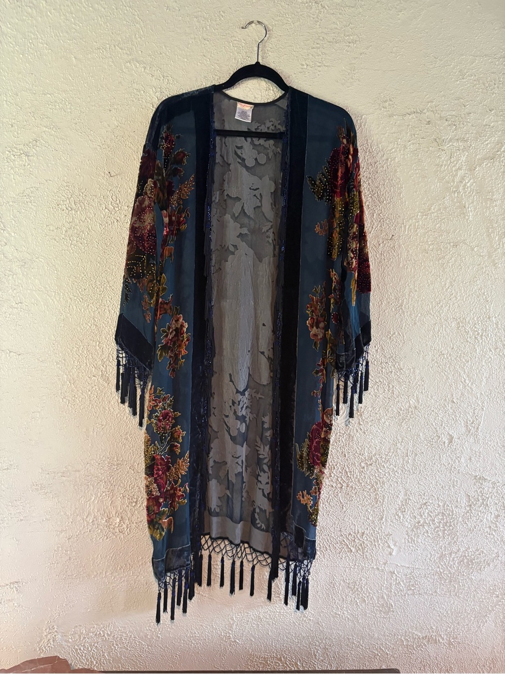 Free People Sheer Floral Kimono - Black & Gray